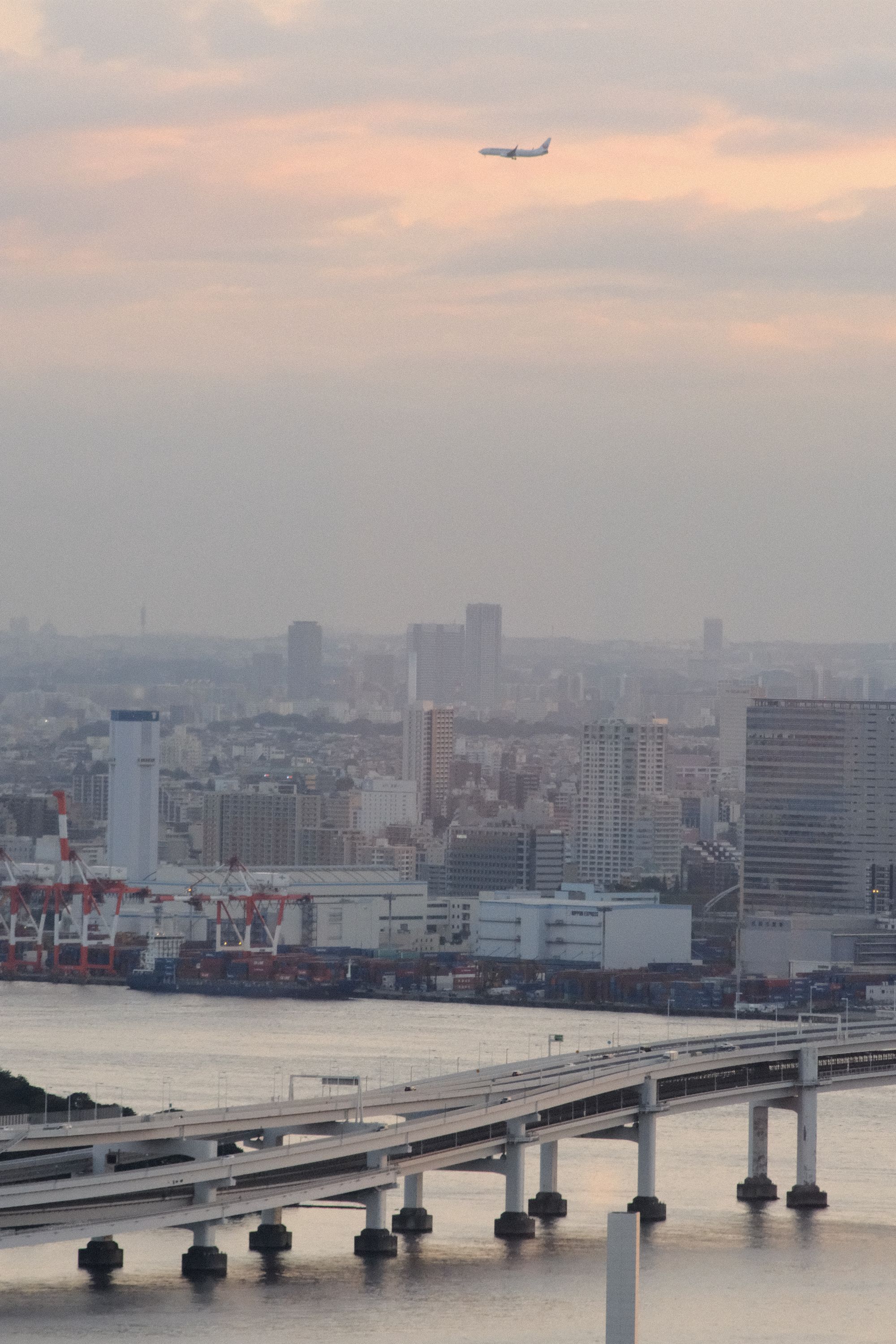 Multi-level highway of the Rainbow Bridge in Odaiba, Tokyo