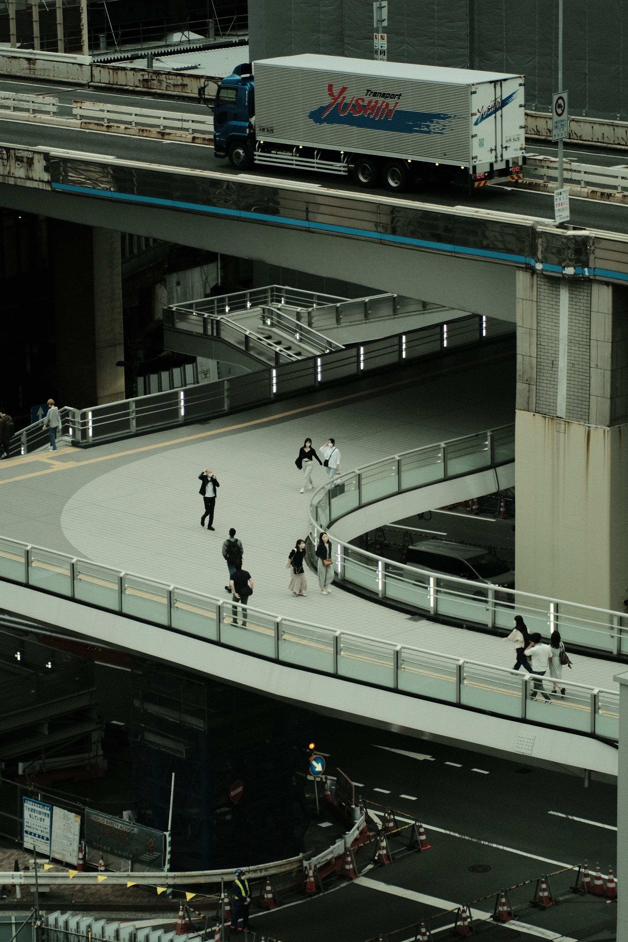 pedestrian bridge in shibuya, tokyo