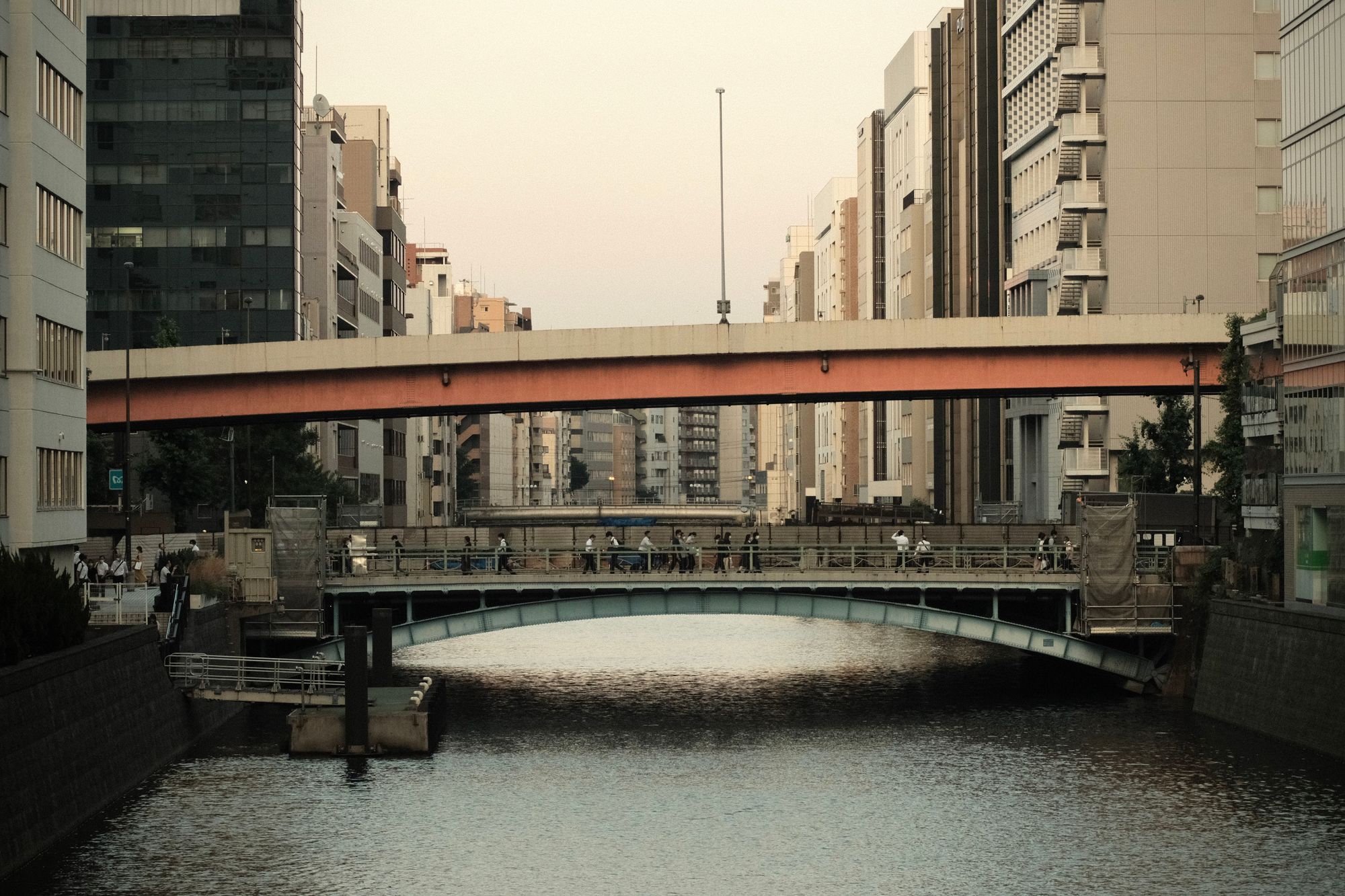 Highway and foot bridge above river in Akihabara, Tokyo