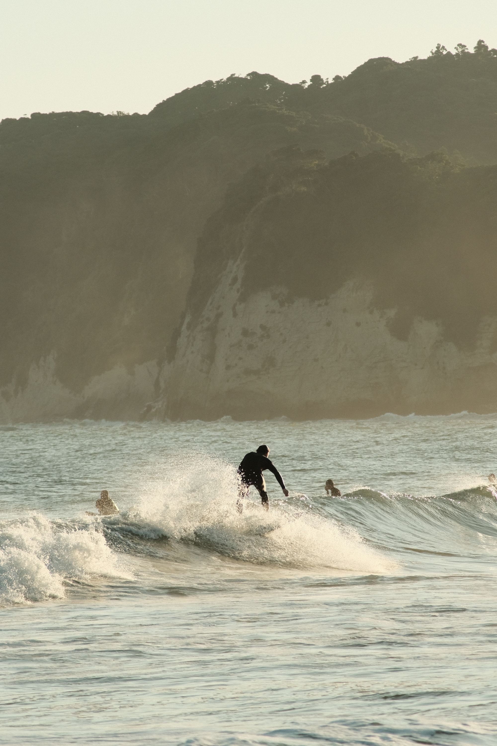 Surfing at golden hour in Onjuku, Japan